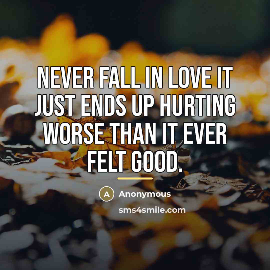 “Never fall in love it just ends up hurting worse…” quote by Anonymous