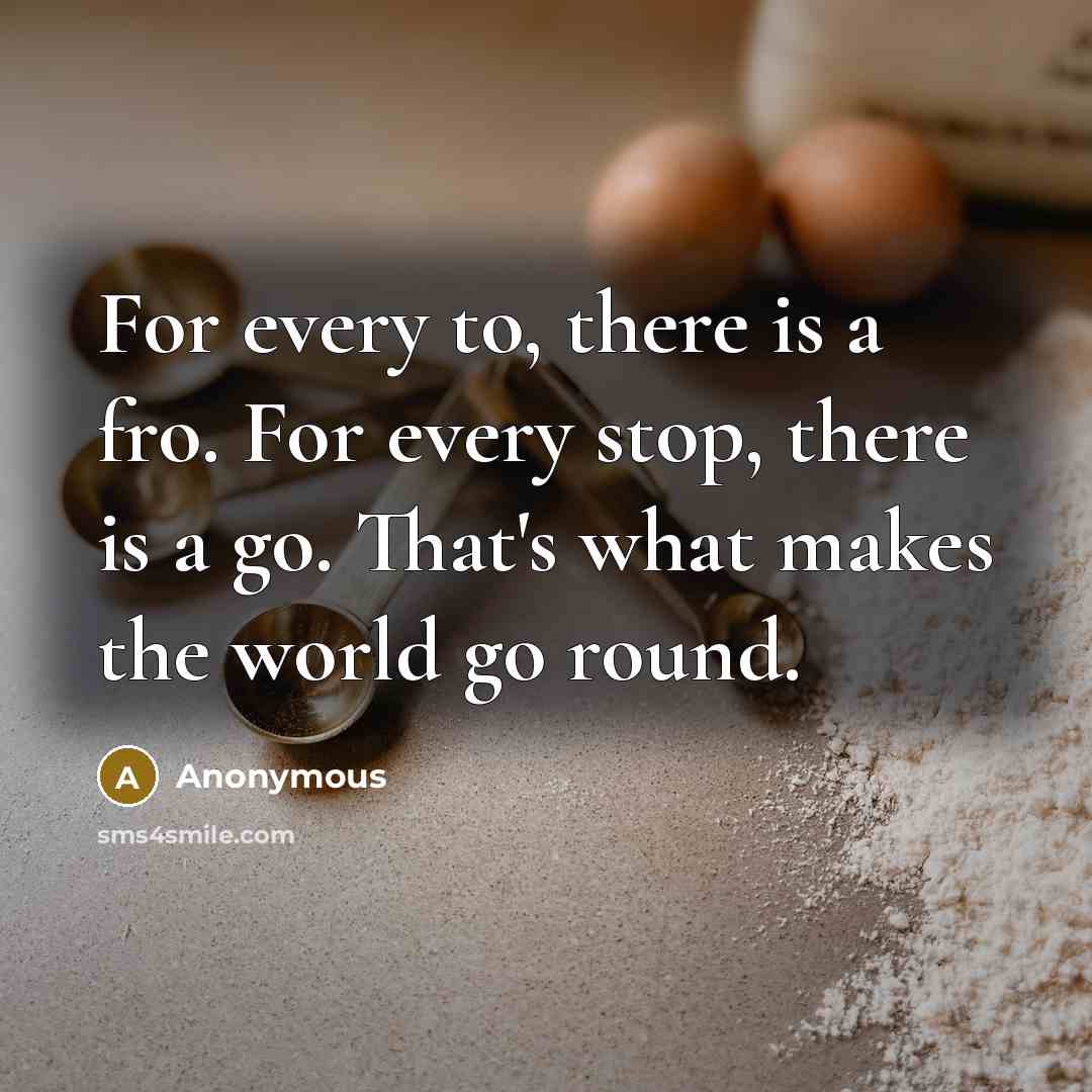 “For every to, there is a fro. For every stop,…” quote by Anonymous