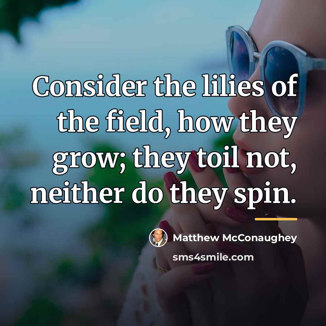 “Consider the lilies of the field, how they grow; they…” quote by Matthew McConaughey