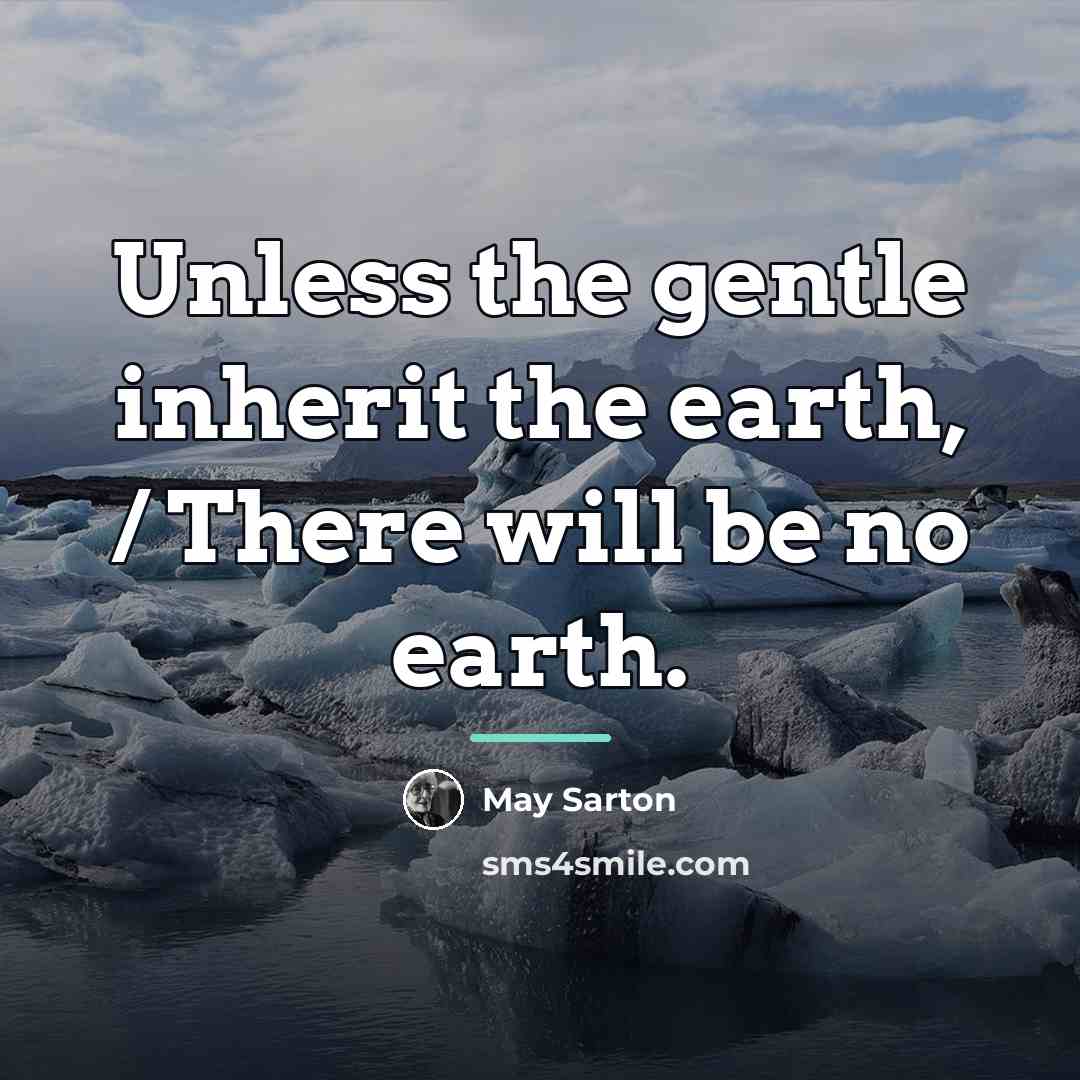 “Unless the gentle inherit the earth, / There will be…” quote by May Sarton