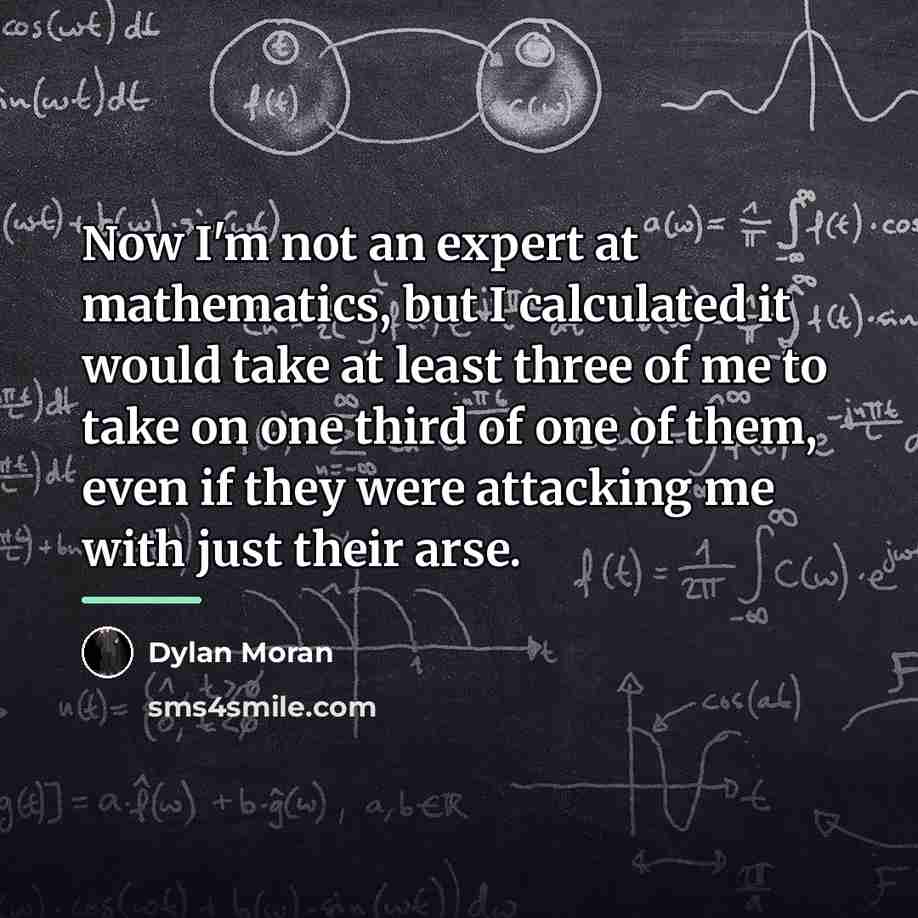 “Now I'm not an expert at mathematics, but I calculated…” quote by Dylan Moran