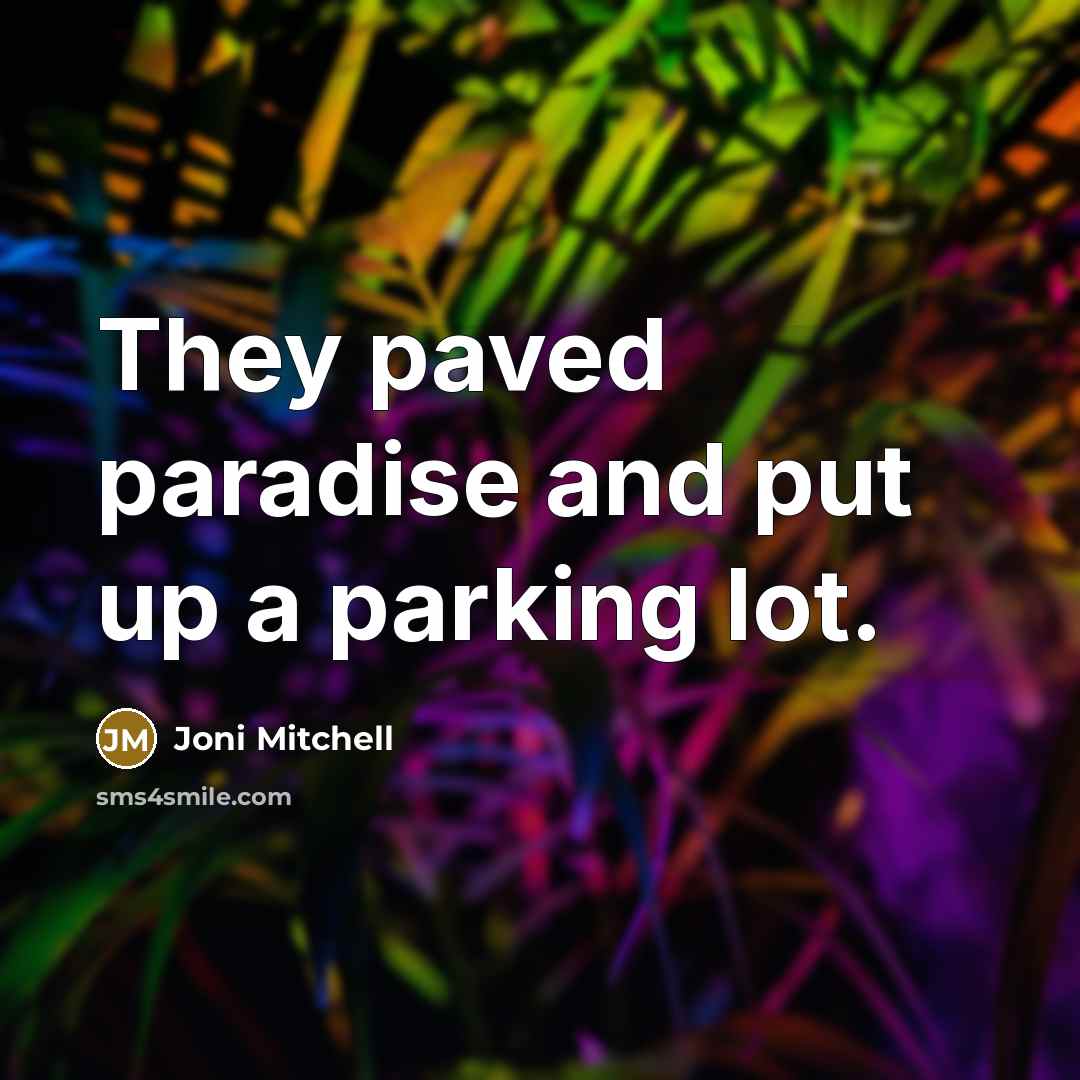 “They paved paradise and put up a parking lot.…” quote by Joni Mitchell