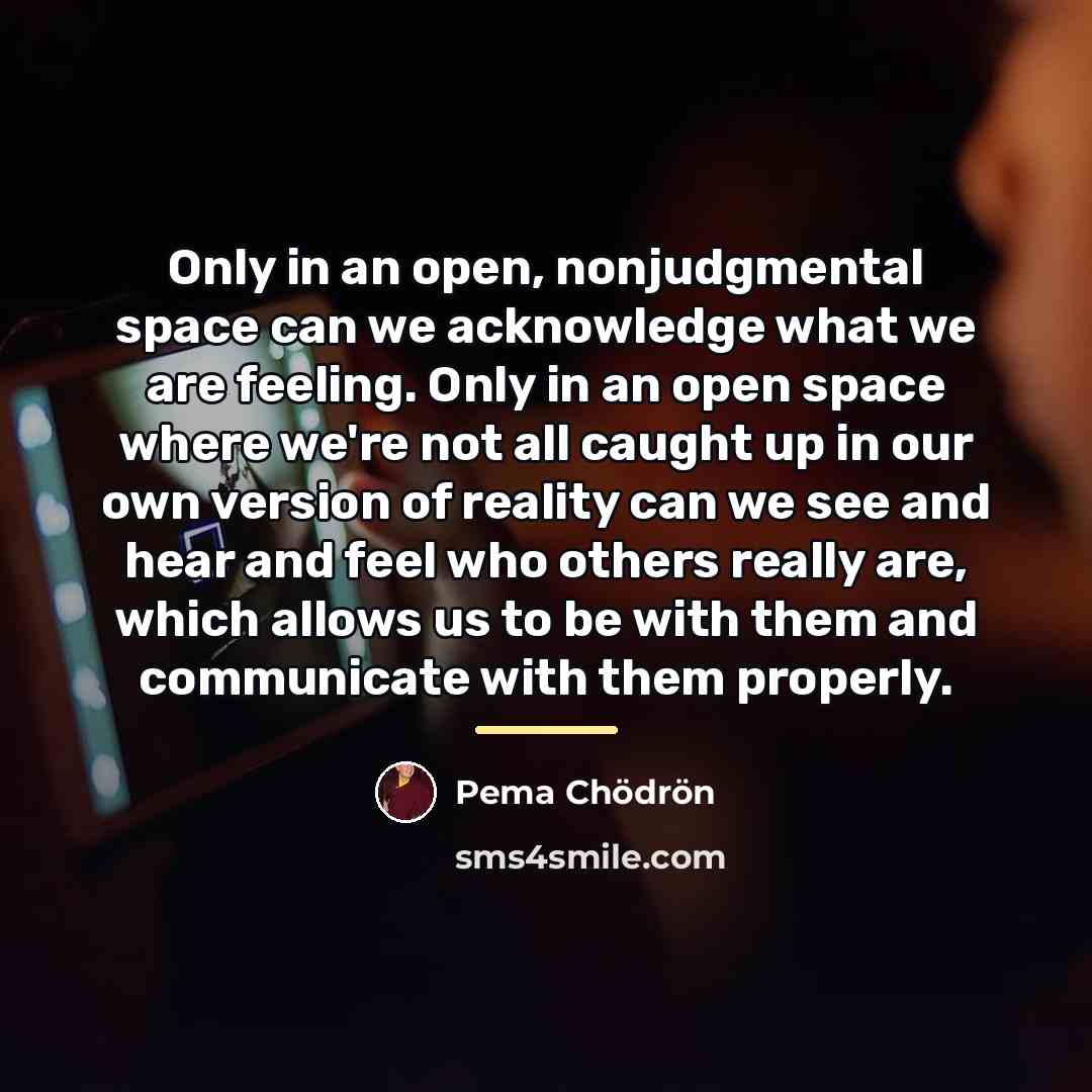 “Only in an open, nonjudgmental space can we acknowledge what…” quote by Pema Chodron