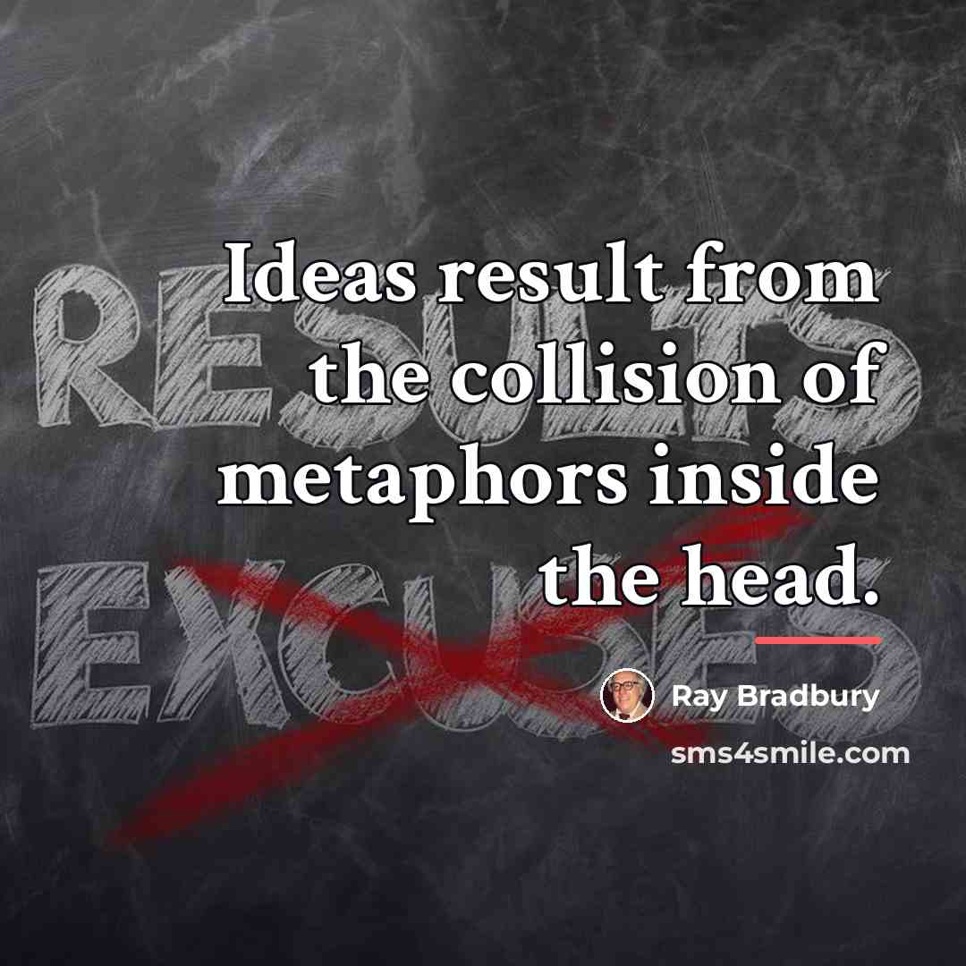 “Ideas result from the collision of metaphors inside the head.…” quote by Ray Bradbury