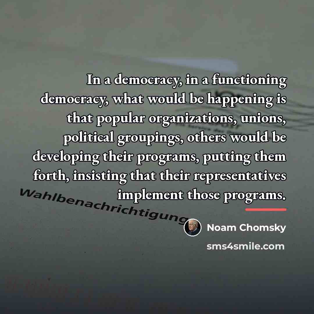 “In a democracy, in a functioning democracy, what would be…” quote by Noam Chomsky
