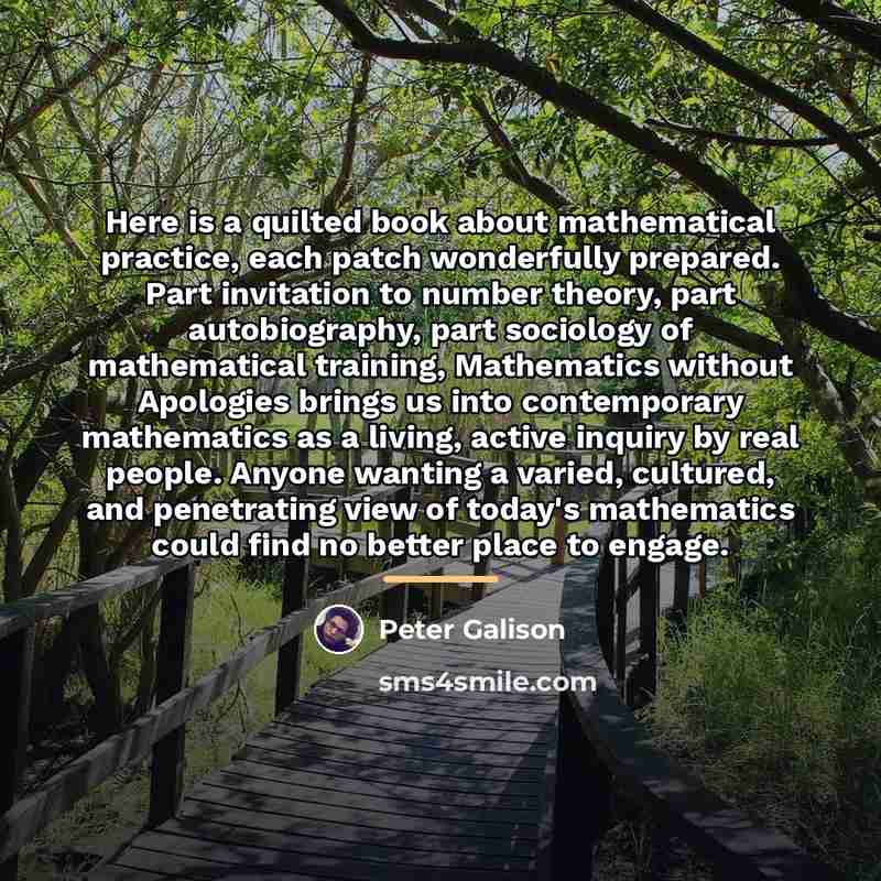 “Here is a quilted book about mathematical practice, each patch…” quote by Peter Galison