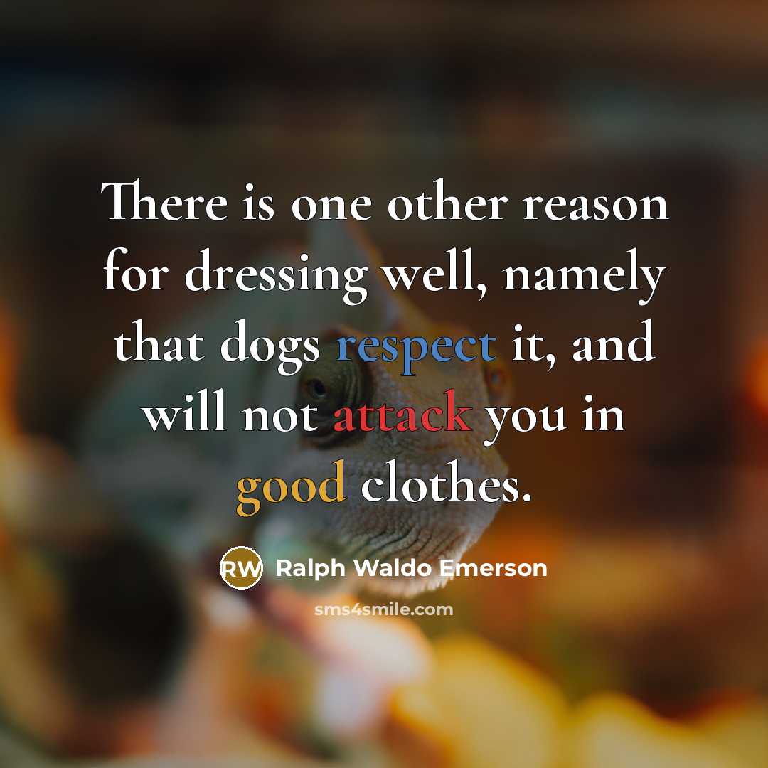 “There is one other reason for dressing well, namely that dogs respect it, and will not attack you in good clothes.” quote by Ralph Waldo Emerson
