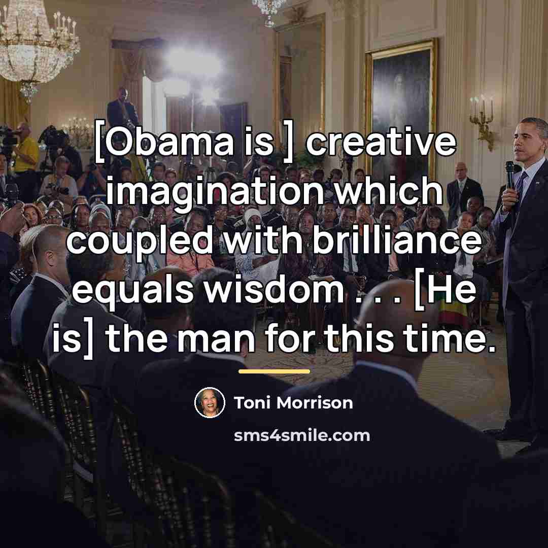 “[Obama is ] creative imagination which coupled with brilliance equals…” quote by Toni Morrison