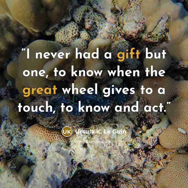 “I never had a gift but one, to know when the great wheel gives to a touch, to know and act.” quote by Ursula K. Le Guin