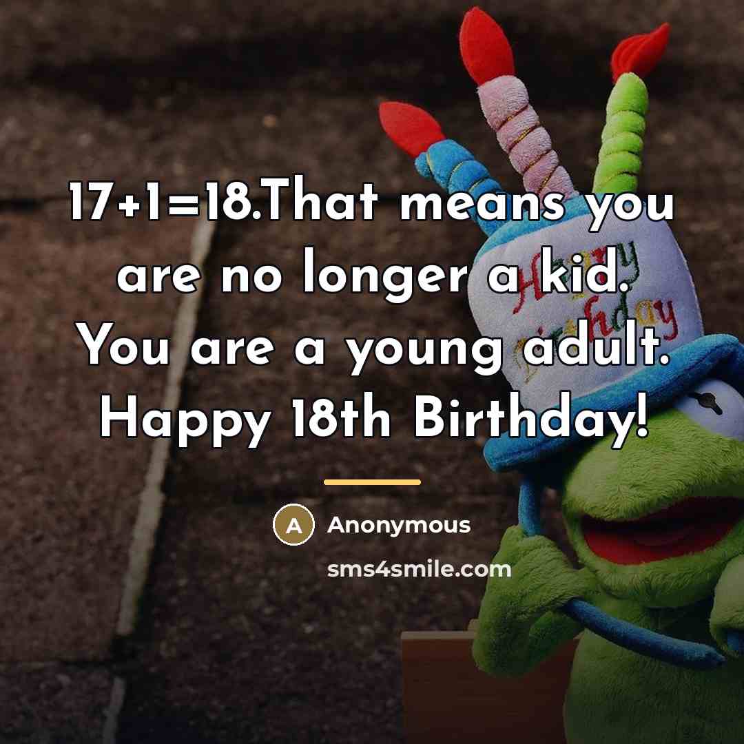“17+1=18.That means you are no longer a kid. You are…” quote by Anonymous