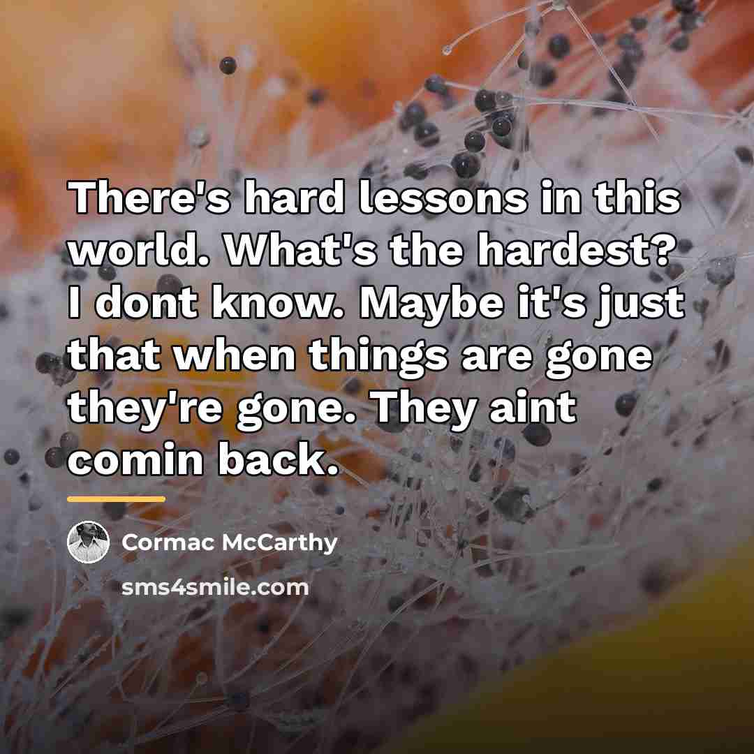 “There's hard lessons in this world. What's the hardest? I…” quote by Cormac McCarthy