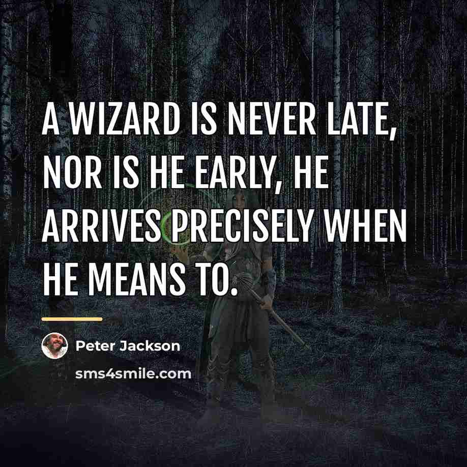 “A wizard is never late, nor is he early, he…” quote by Peter Jackson