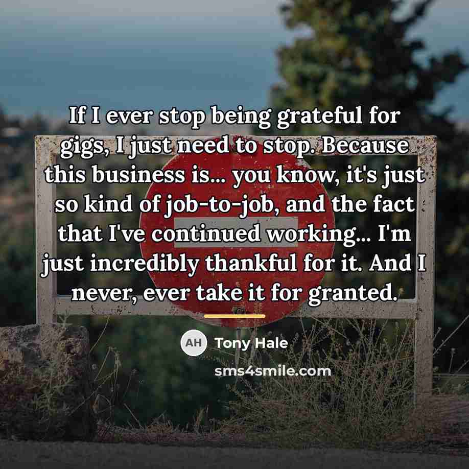 “If I ever stop being grateful for gigs, I just…” quote by Tony Hale