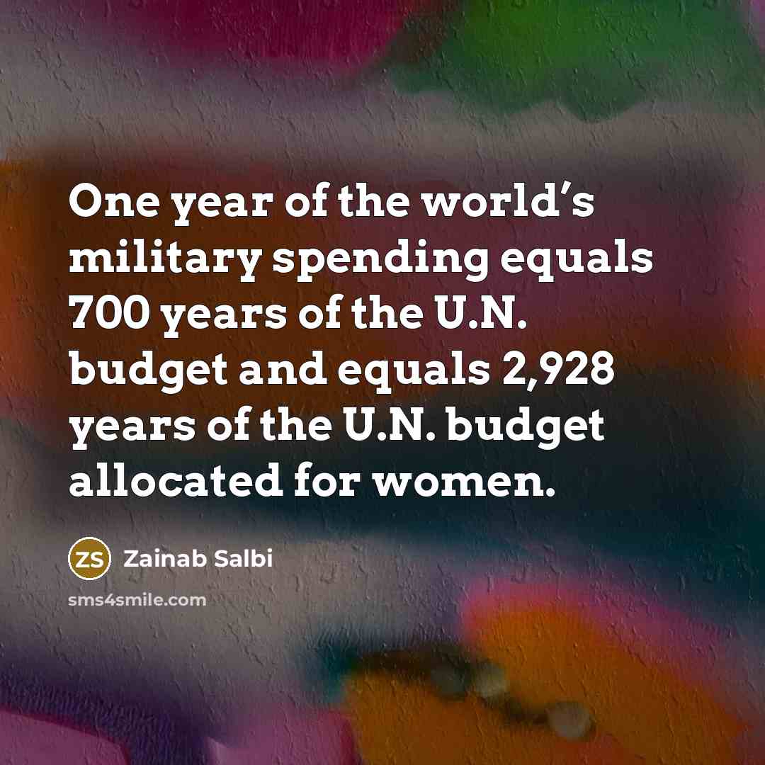 “One year of the world’s military spending equals 700 years…” quote by Zainab Salbi