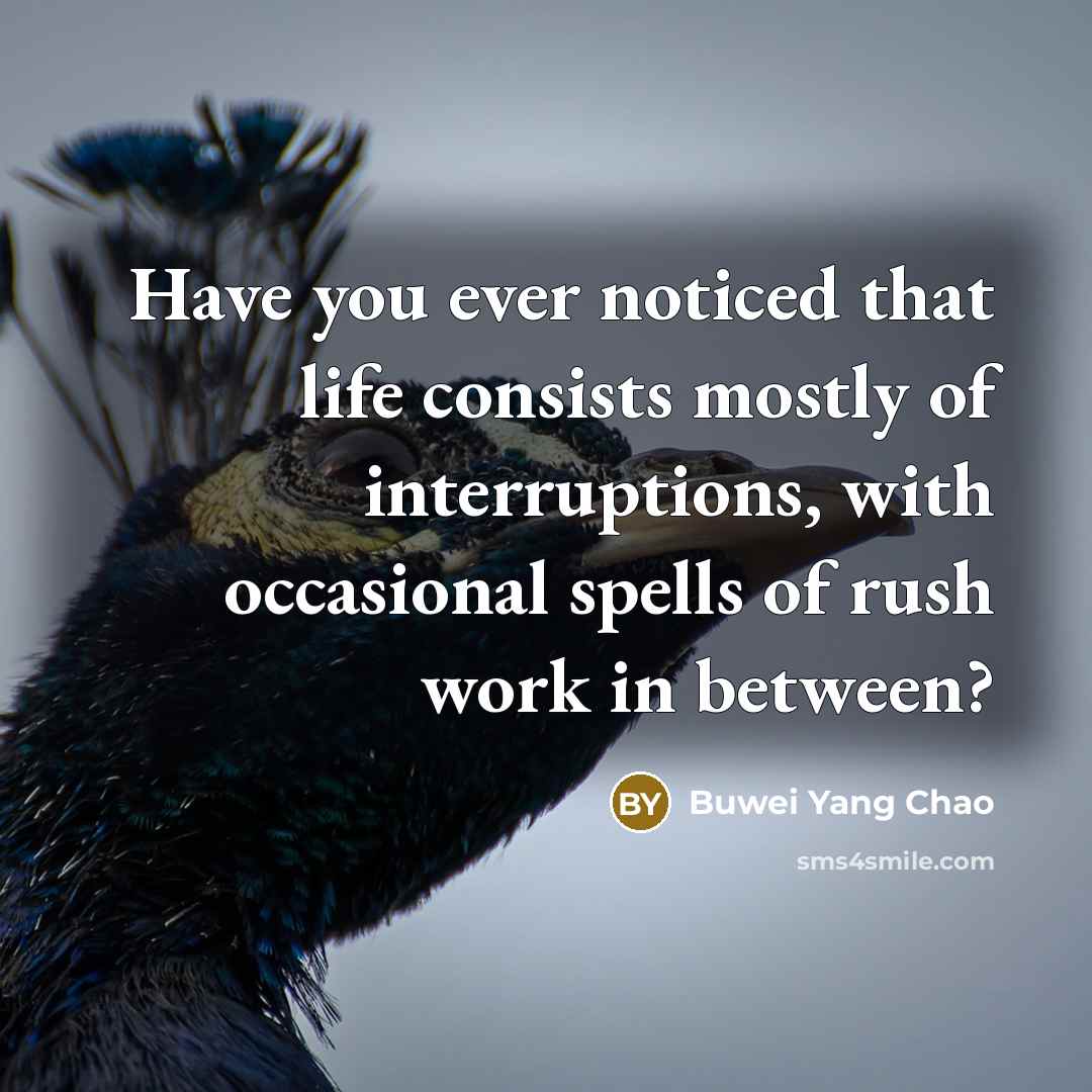 “Have you ever noticed that life consists mostly of interruptions,…” quote by Buwei Yang Chao