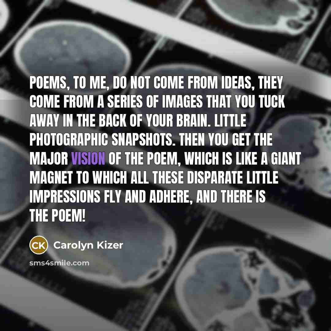 “Poems, to me, do not come from ideas, they come…” quote by Carolyn Kizer