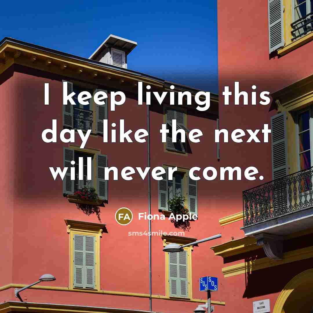 “I keep living this day like the next will never come.” quote by Fiona Apple