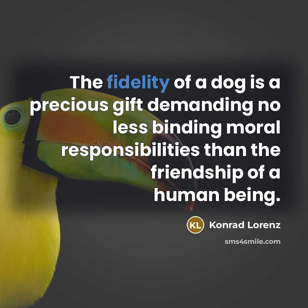 “The fidelity of a dog is a precious gift demanding…” quote by Konrad Lorenz