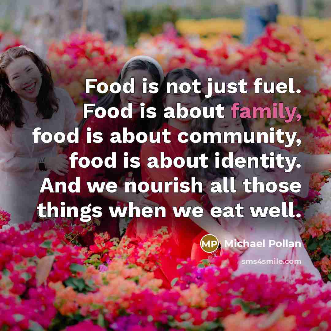 “Food is not just fuel. Food is about family, food…” quote by Michael Pollan