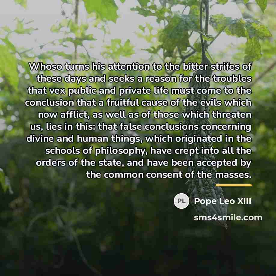 “Whoso turns his attention to the bitter strifes of these…” quote by Pope Leo XIII