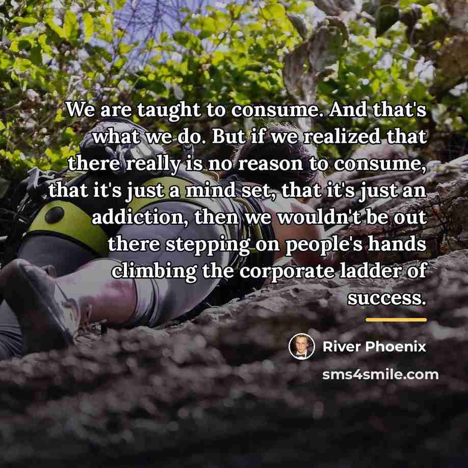 “We are taught to consume. And that's what we do.…” quote by River Phoenix
