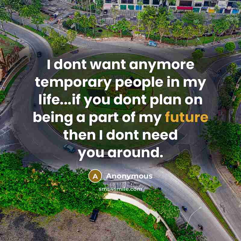 “I dont want anymore temporary people in my life...if you dont plan on being a part of my future then I dont need you around.” quote by Anonymous