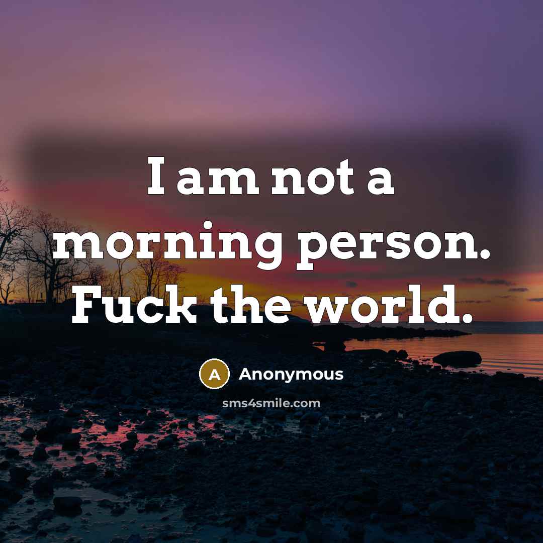 “I am not a morning person. Fuck the world.…” quote by Anonymous