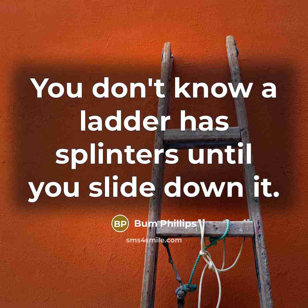 “You don't know a ladder has splinters until you slide…” quote by Bum Phillips