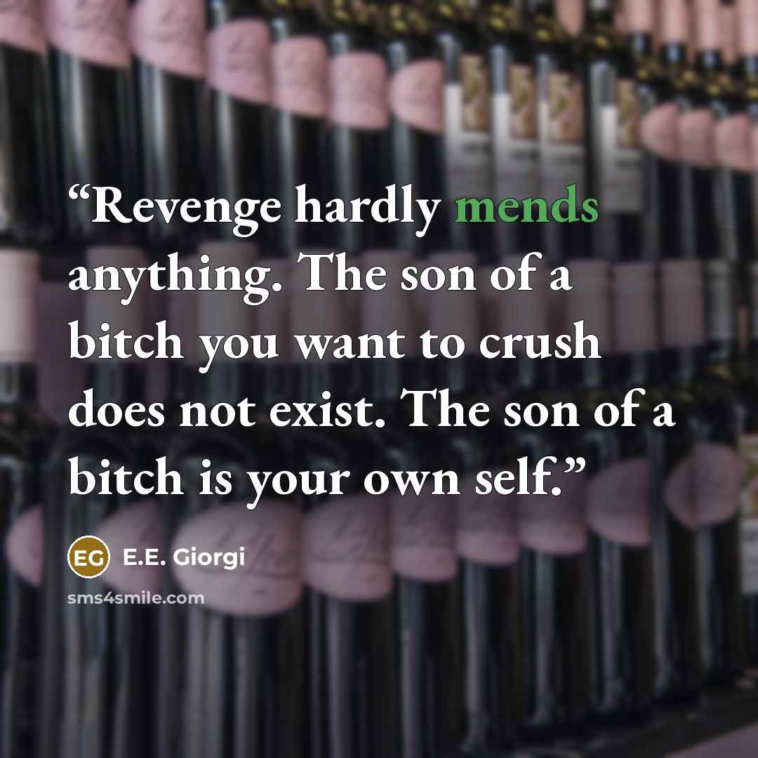 “Revenge hardly mends anything. The son of a bitch you want to crush does not exist. The son of a bitch is your own self.” quote by E.E. Giorgi
