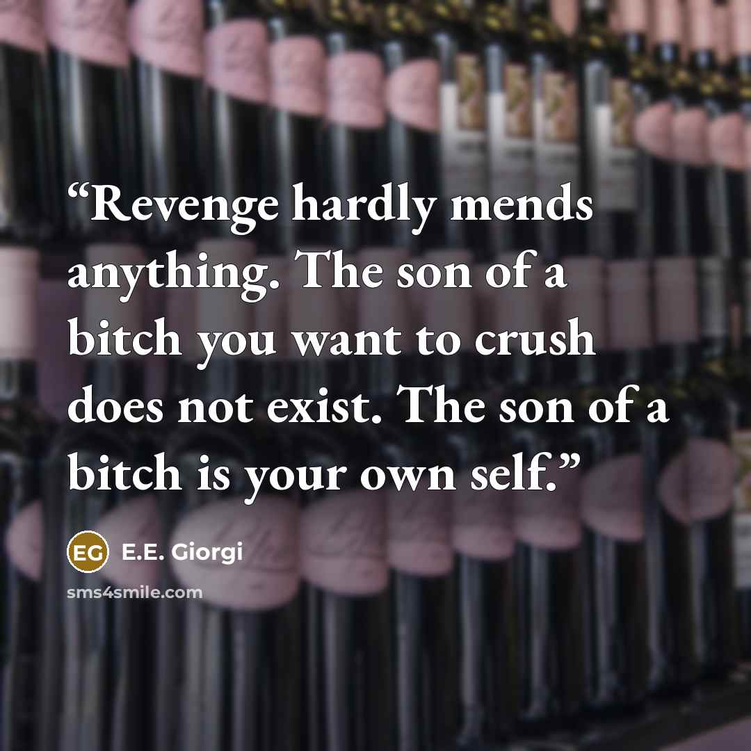 “Revenge hardly mends anything. The son of a bitch you want to crush does not exist. The son of a bitch is your own self.” quote by E.E. Giorgi