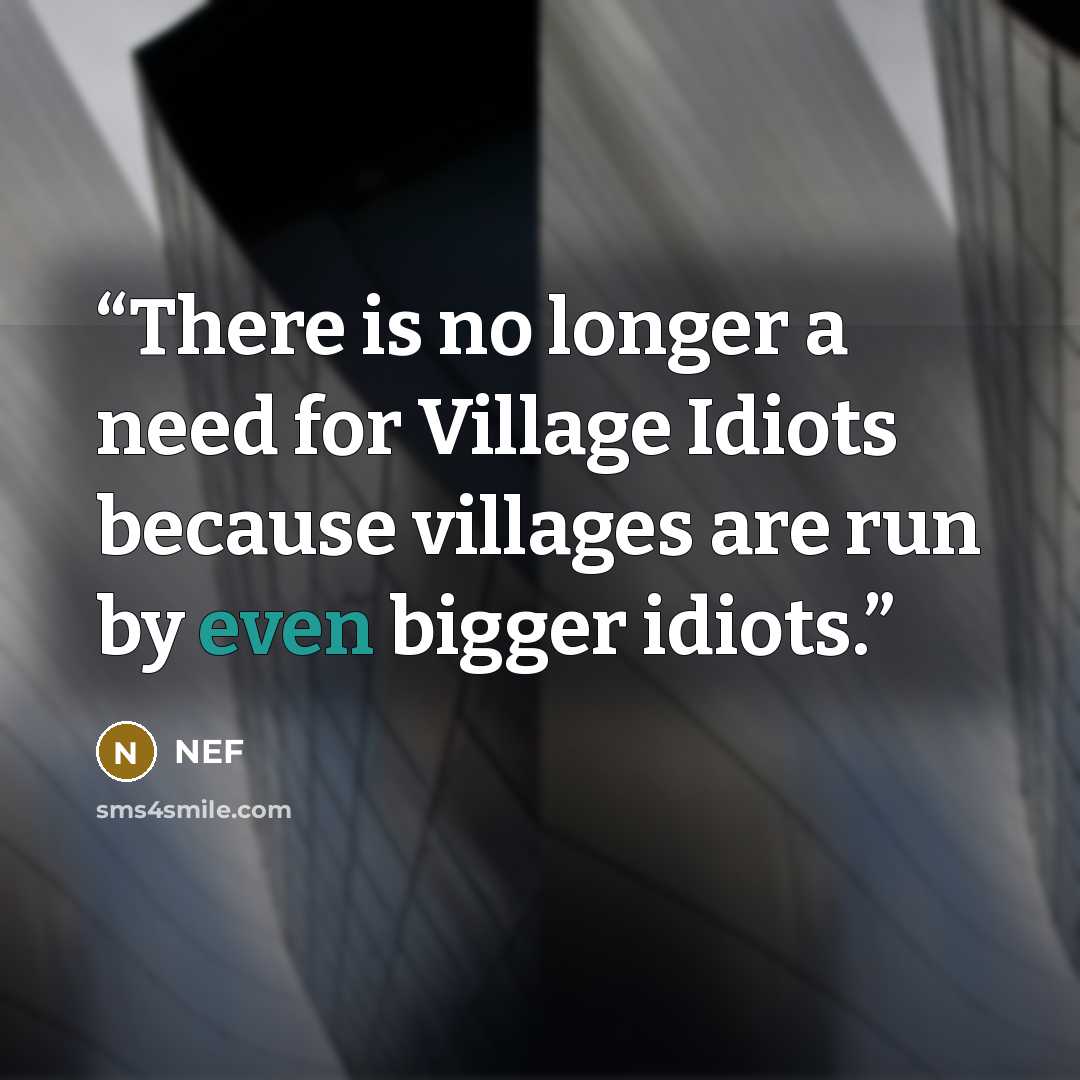 “There is no longer a need for Village Idiots because villages are run by even bigger idiots.” quote by NEF