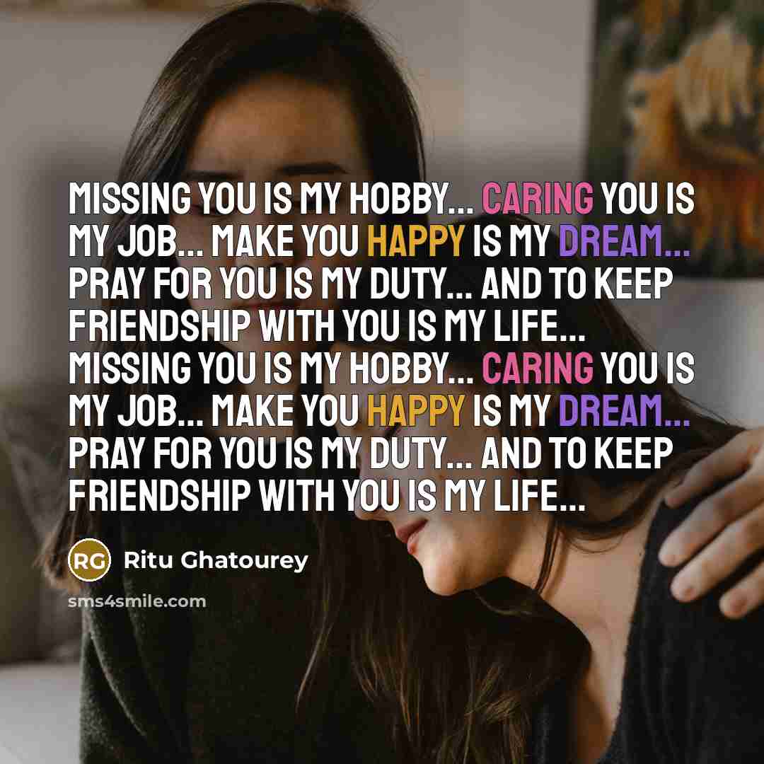 “Missing You Is My HOBBY... Caring You Is My JOB...…” quote by Ritu Ghatourey
