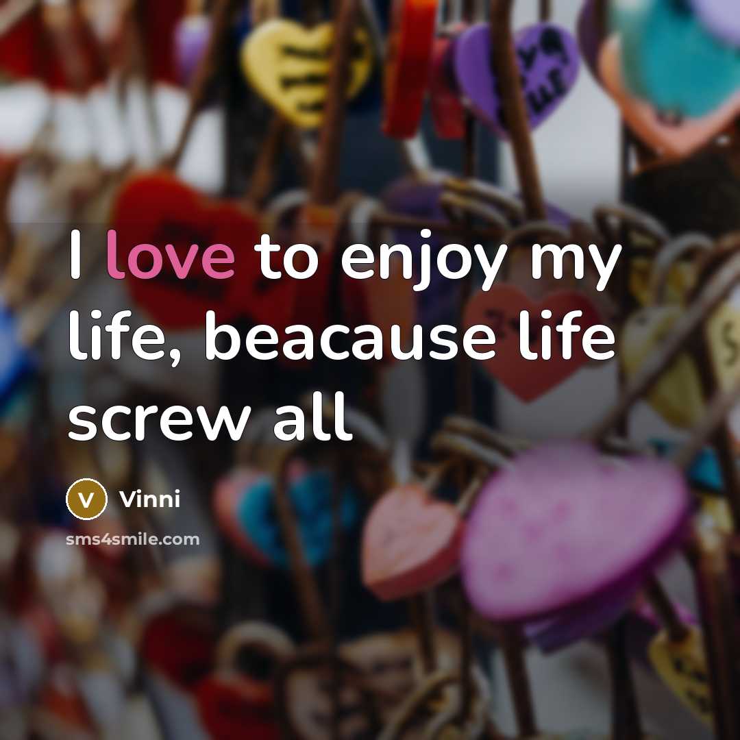 “I love to enjoy my life, beacause life screw all…” quote by Vinni
