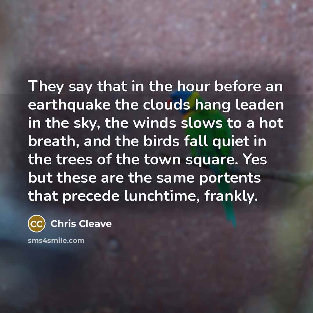 “They say that in the hour before an earthquake the…” quote by Chris Cleave