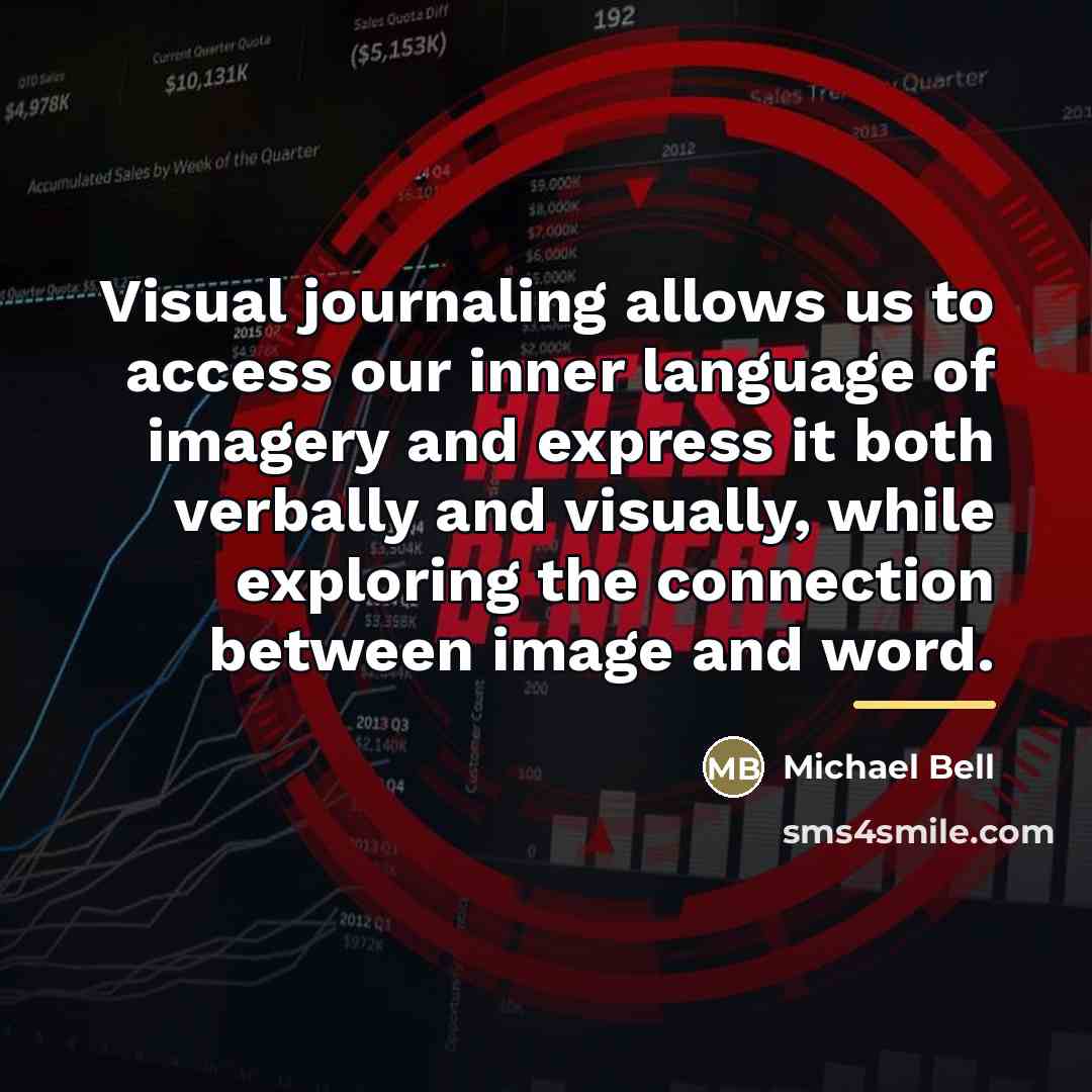 “Visual journaling allows us to access our inner language of…” quote by Michael Bell
