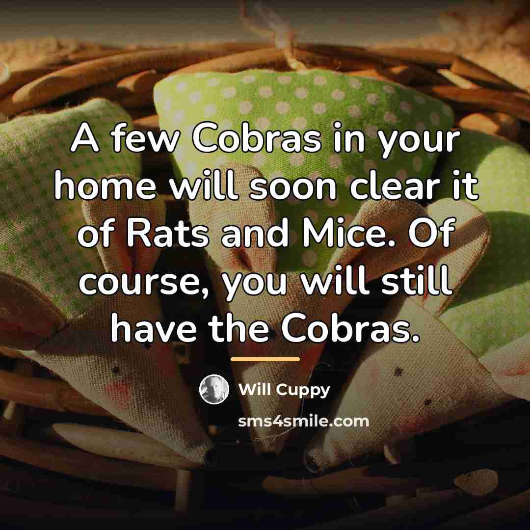 “A few Cobras in your home will soon clear it…” quote by Will Cuppy