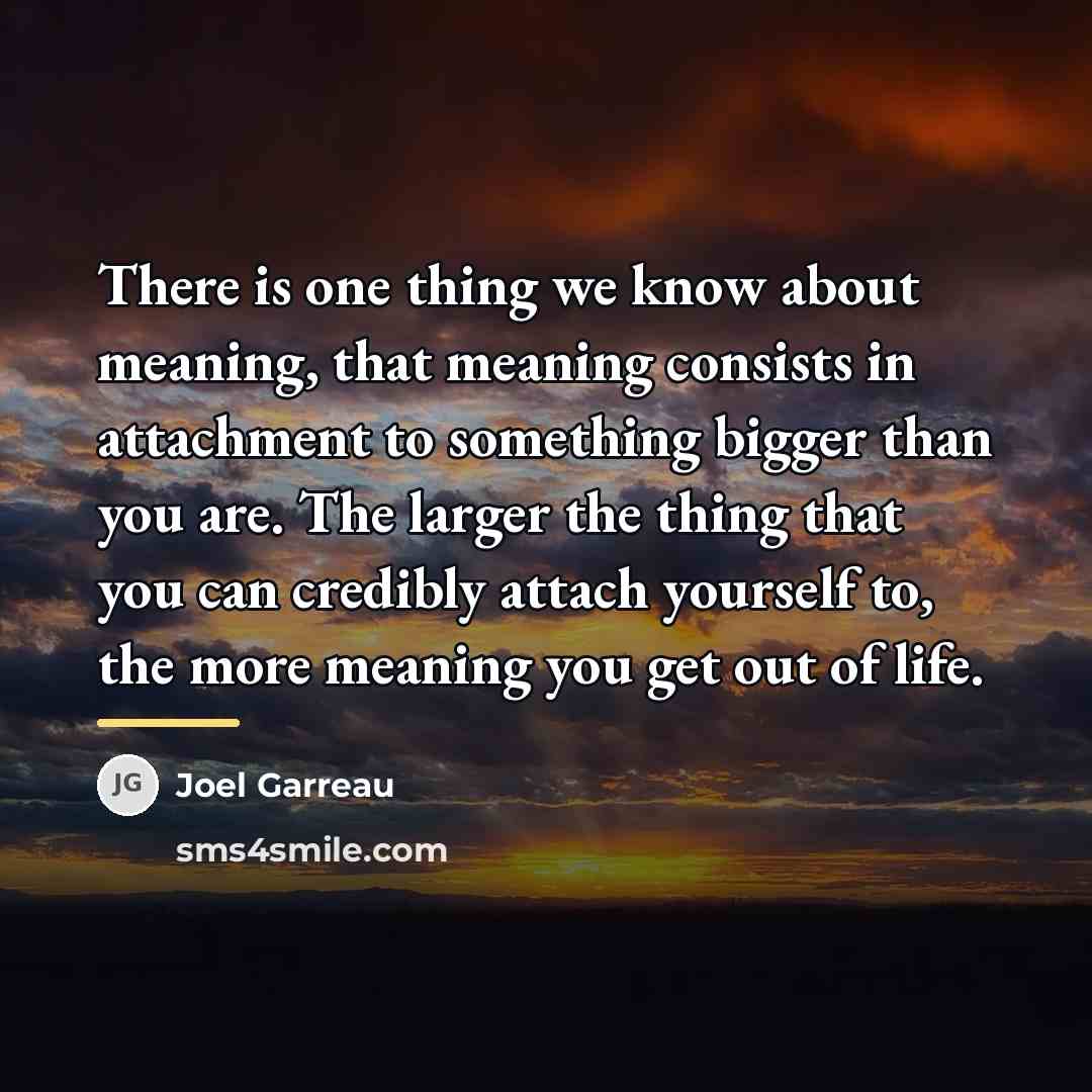 “There is one thing we know about meaning, that meaning…” quote by Joel Garreau