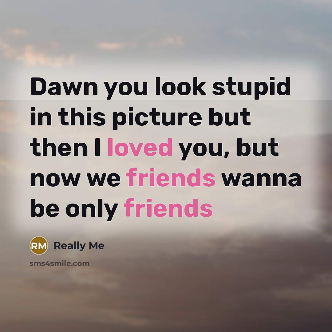 “Dawn you look stupid in this picture but then I loved you, but now we friends wanna be only friends” quote by Really Me
