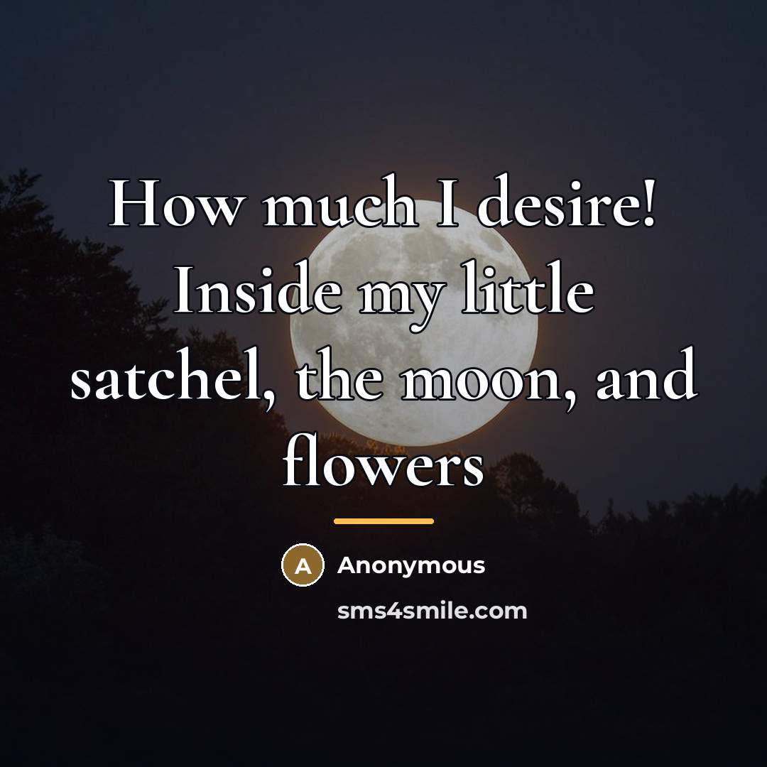 “How much I desire! Inside my little satchel, the moon,…” quote by Anonymous