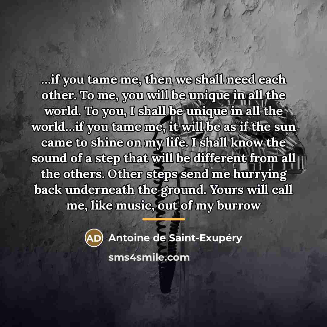 “if you tame me, then we shall need each other.…” quote by Antoine de Saint-Exupery