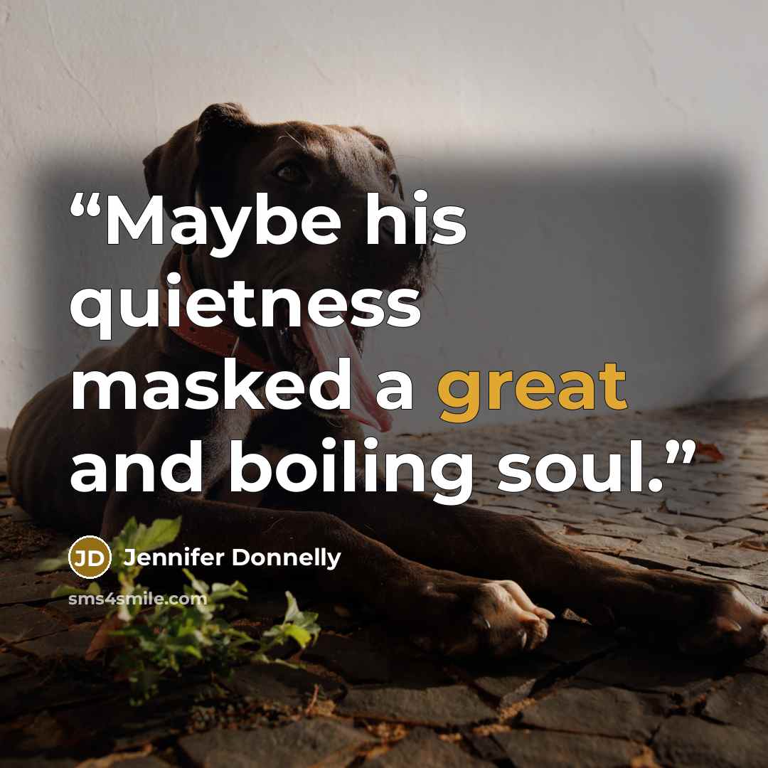 “Maybe his quietness masked a great and boiling soul.” quote by Jennifer Donnelly
