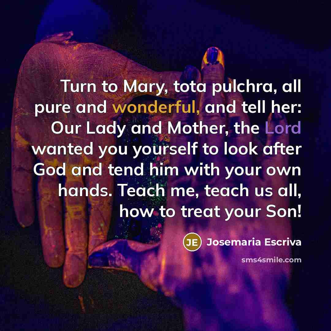 “Turn to Mary, tota pulchra, all pure and wonderful, and…” quote by Josemaria Escriva