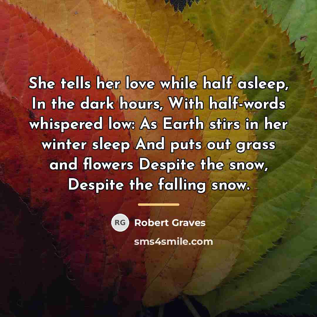 “She tells her love while half asleep, In the dark…” quote by Robert Graves