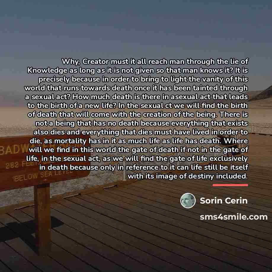 “Why, Creator must it all reach man through the lie…” quote by Sorin Cerin