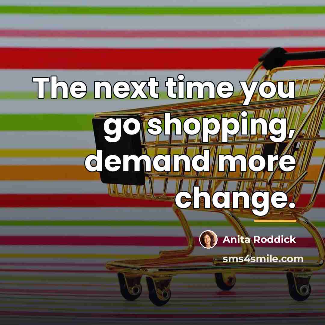 “The next time you go shopping, demand more change.…” quote by Anita Roddick