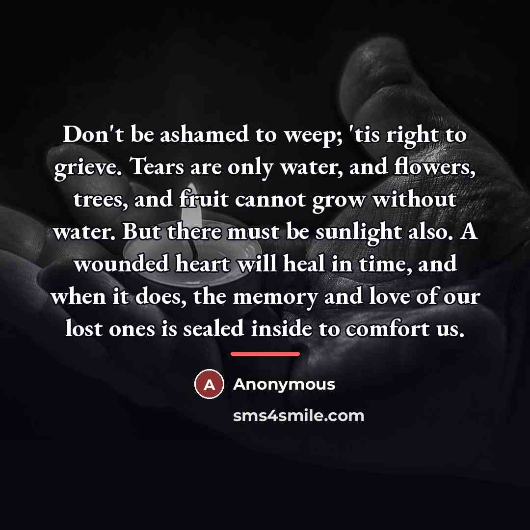 “Don't be ashamed to weep; 'tis right to grieve. Tears…” quote by Anonymous