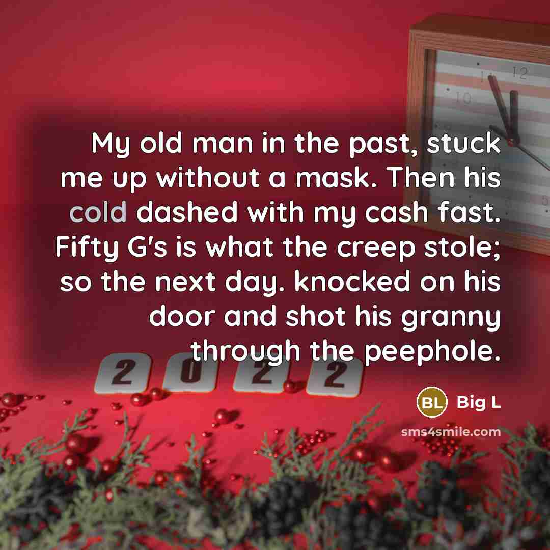 “My old man in the past, stuck me up without a mask. Then his cold dashed with my cash fast. Fifty G's is what the creep stole; so the next day. knocked on his door and shot his granny through the peephole.” quote by Big L
