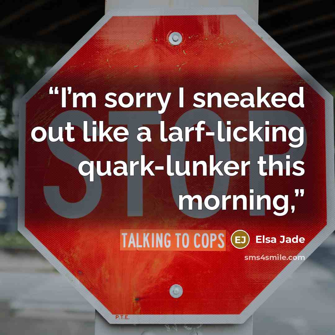 “I’m sorry I sneaked out like a larf-licking quark-lunker this morning,” quote by Elsa Jade