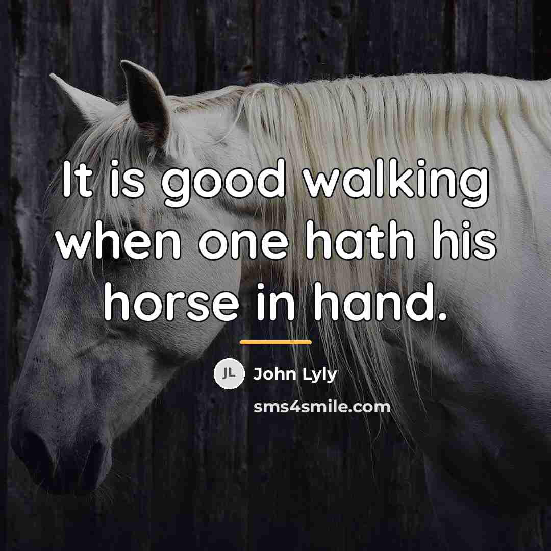 “It is good walking when one hath his horse in…” quote by John Lyly