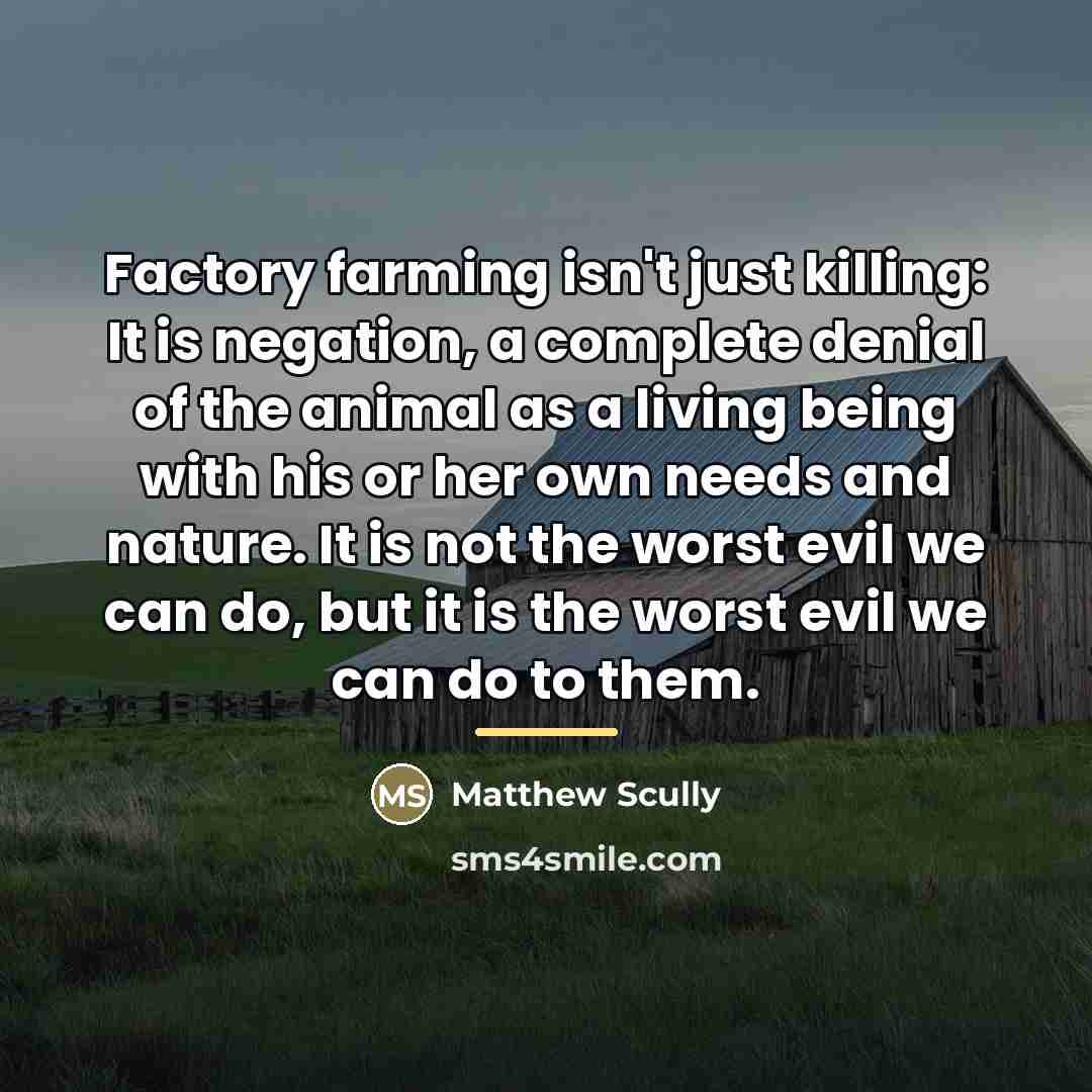 “Factory farming isn't just killing: It is negation, a complete…” quote by Matthew Scully